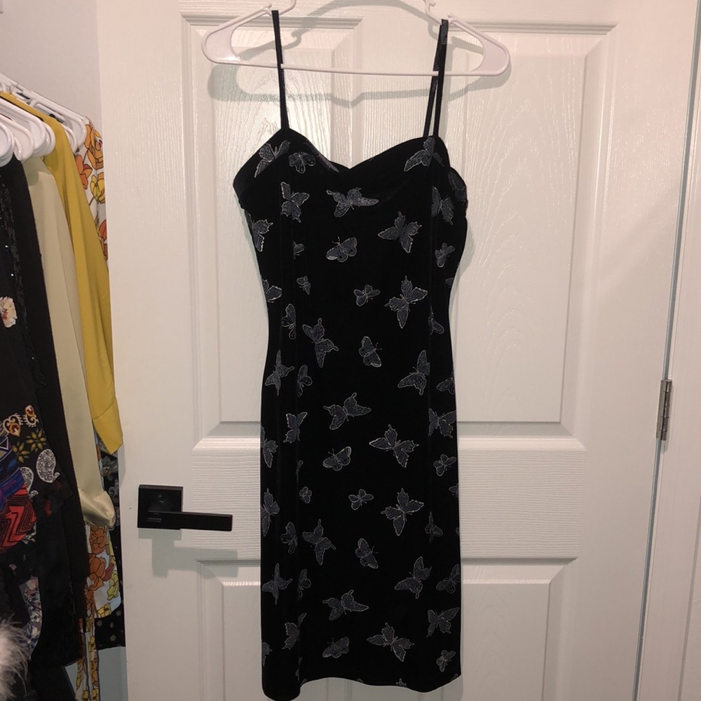 Vintage Velvet Butterfly Print Mini Dress